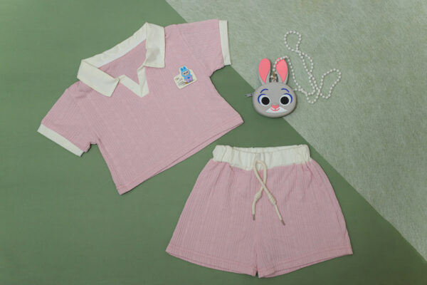 Kids 2-Piece Pastel Outfit Set with Bunny Sling Purse – Stylish Top & Shorts for Girls
