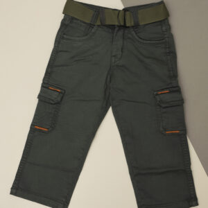 Boys’ Cotton Cargo Pants with Adjustable Belt – Olive Green Utility Style for 06 - 07 Years