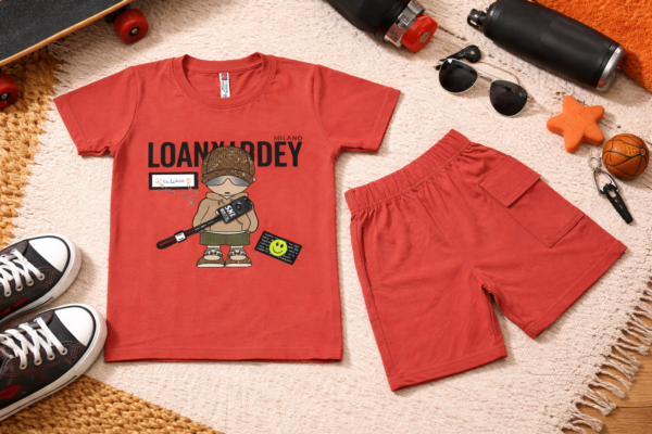 Boys Printed Co-Ord Set – Black T-Shirt & Shorts Casual Outfit