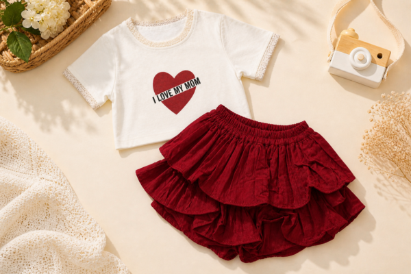 “I Love My Mom” Kids T-Shirt & Ruffle Skirt Set | Soft Everyday Comfort